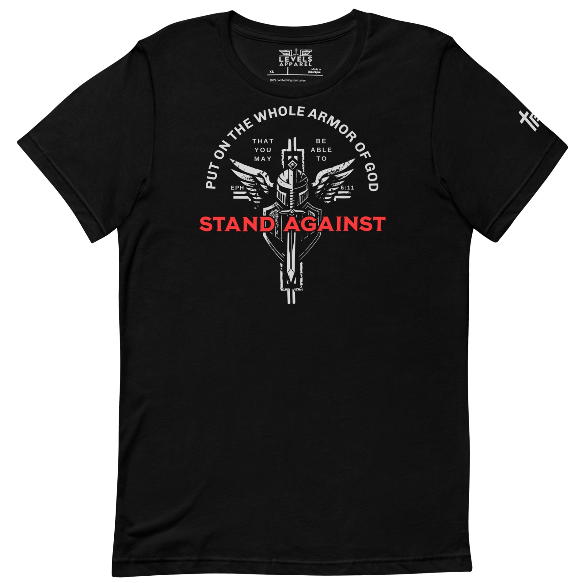 Ephesians 6:11 | Stand Against | Up Front Unisex Tee - New Levels Apparel - Faith - Based_Christian Streetwear