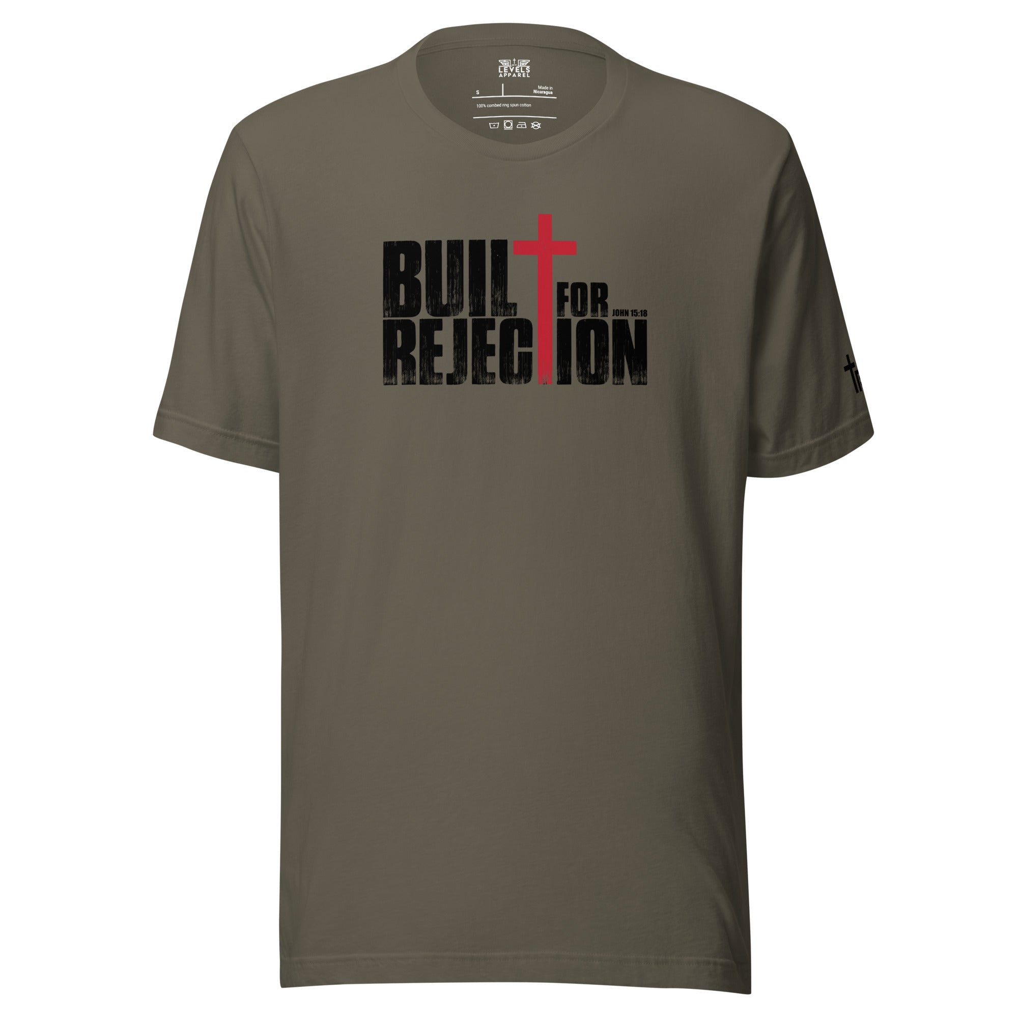 John 15:18 | Built for Rejection | Light Color Up Front Unisex Tee - New Levels Apparel - Faith - Based_Christian Streetwear