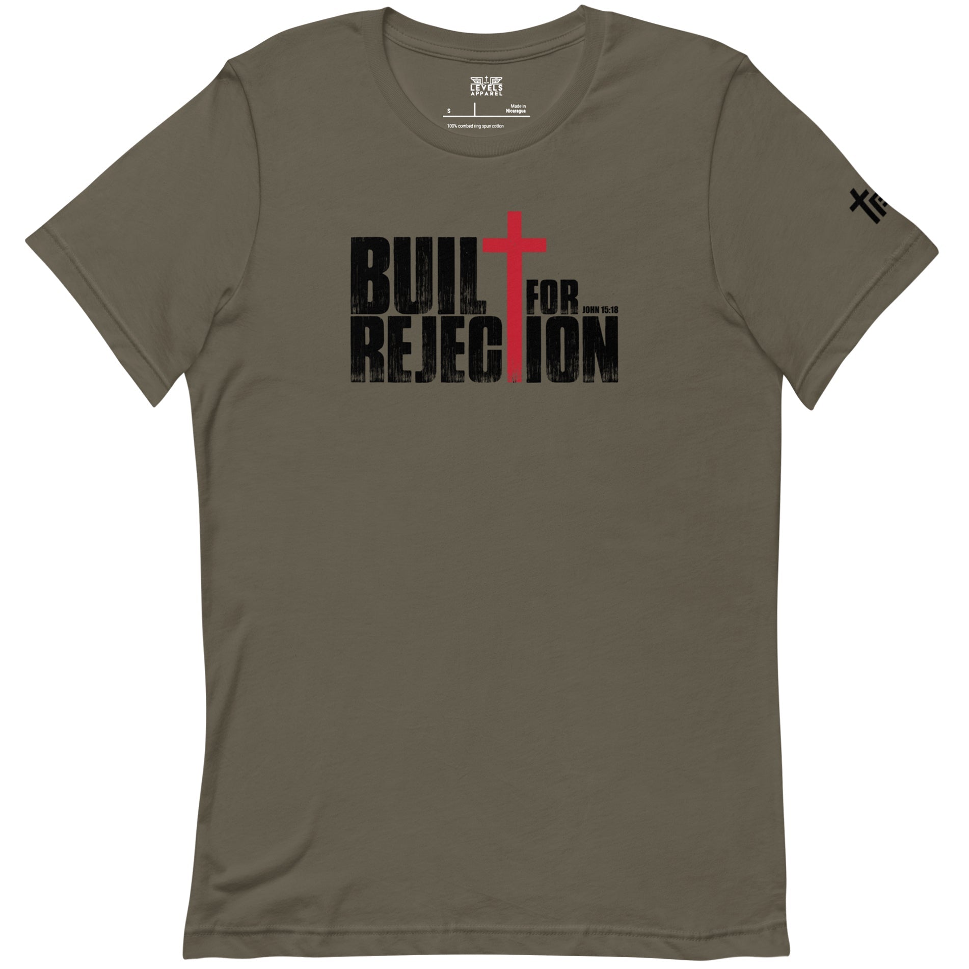 John 15:18 | Built for Rejection | Light Color Up Front Unisex Tee - New Levels Apparel - Faith - Based_Christian Streetwear